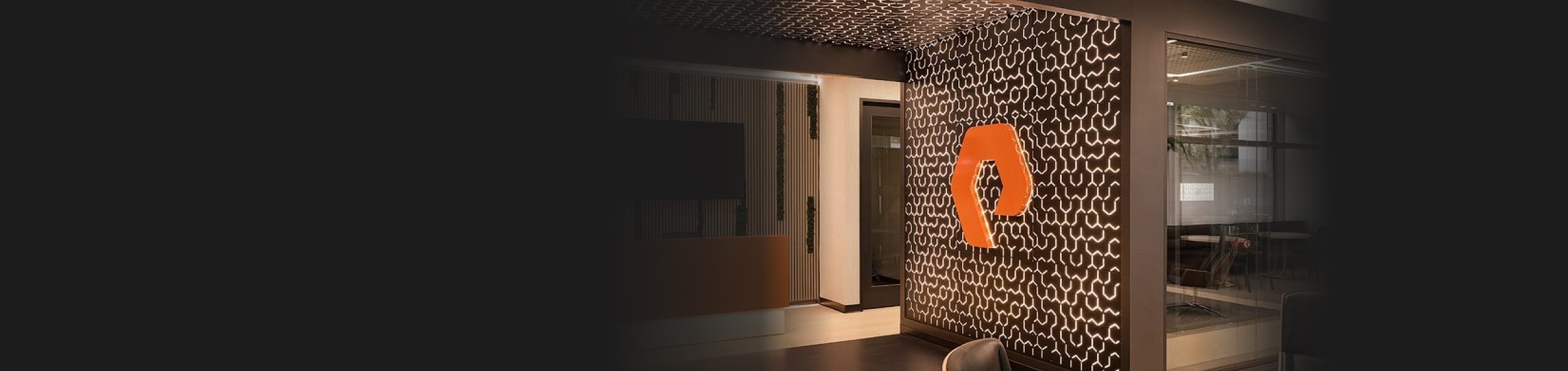 Contemporary space with illuminated branding